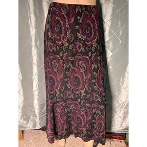 Choices Women SM Long Brown Paisley Orange Red Pink‎ Autumn Ruffle Bottom Skirt